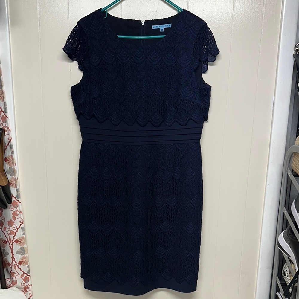 ANTONIO MELANI Royal Blue Sheath Dress Flutter Cap Sleeves